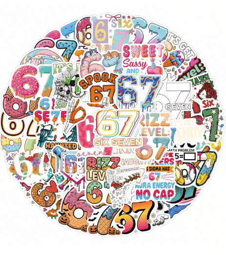 50Pcs 67 Stickers, Funny 6 7 Stickers Waterproof Vinyl Gifts for Water Bottle, Laptop, Luggage, Phone, Adults Teens